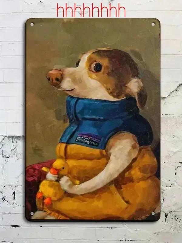 Vintage Tabby Cat Wall Art Aluminum Metal Painting Lollipop Knife Decor 20x30cm