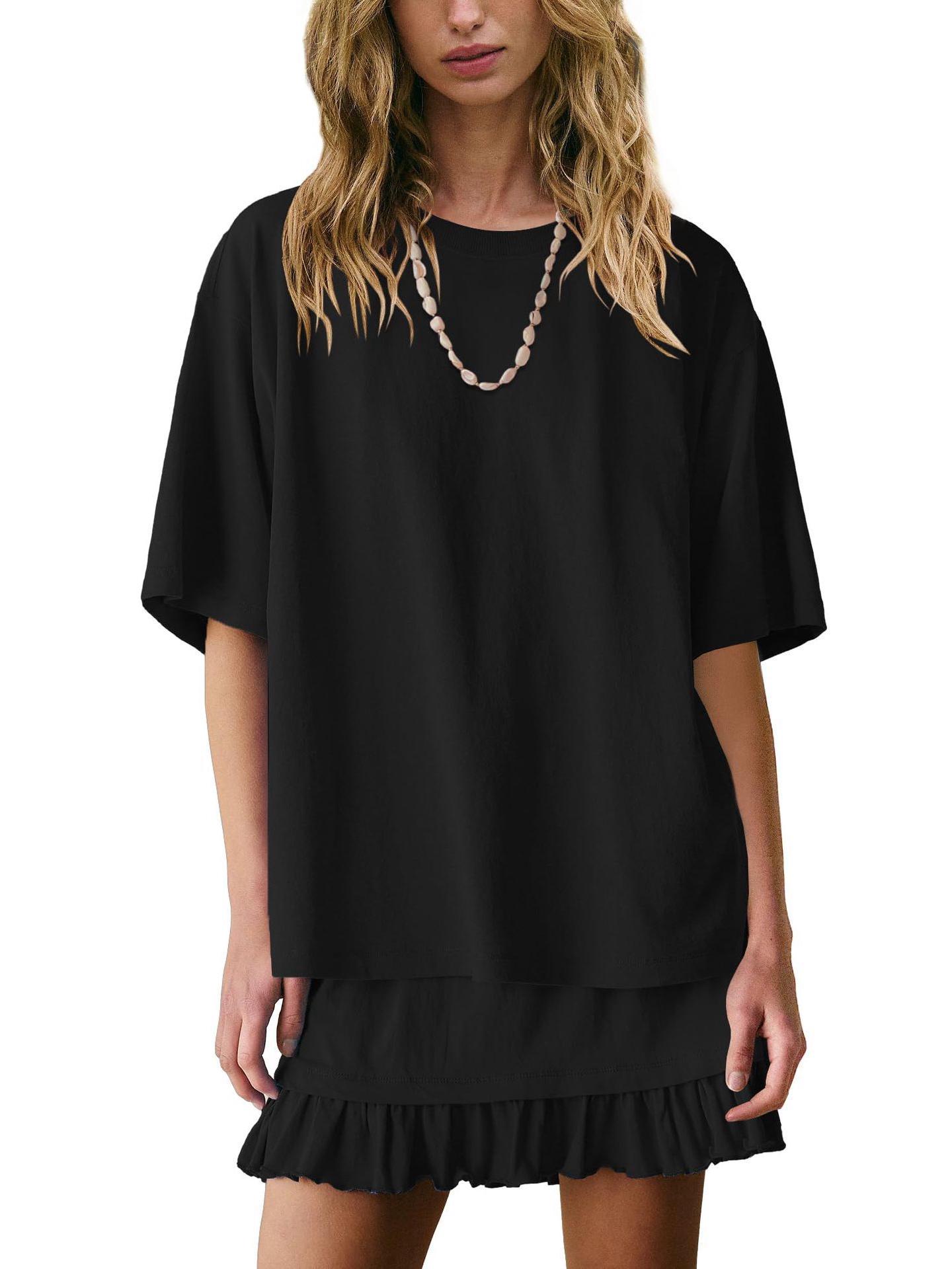

2026 Summer Fashion: Women s Casual Solid Color Loose Pajama Set Extra Large чорний