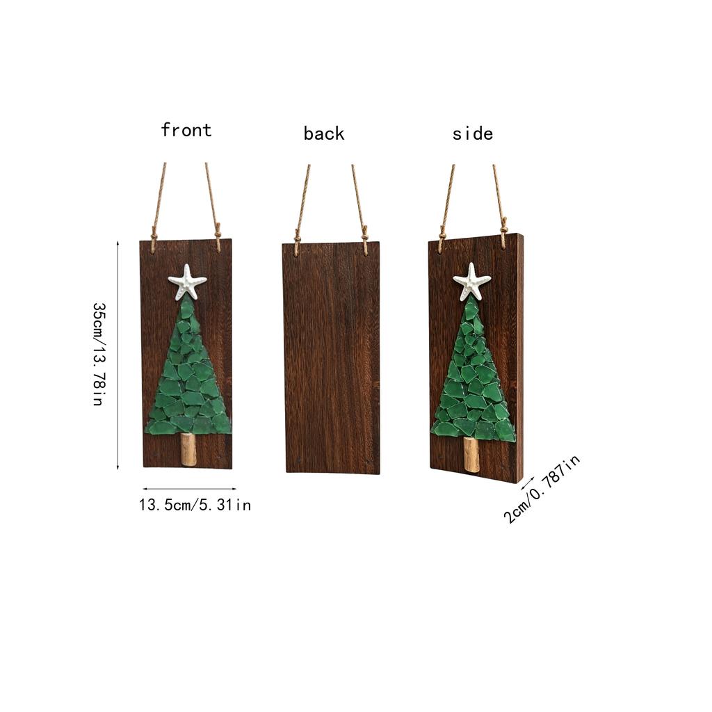 Non-Lighted Sea Glass Christmas Tree Ornament, Driftwood Christmas Hanging Decor for Wall and Wreath