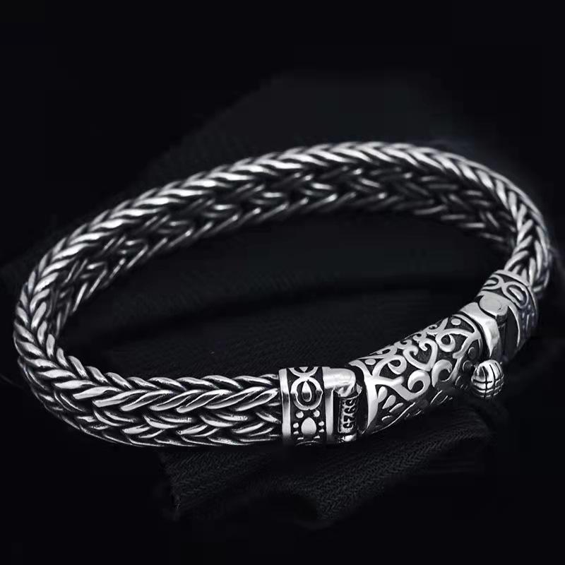 Silver Color Seiko Men Bracelet Creative Pure Woven Retro Trend Transfer Personality Thick Domineering Curved Buckle Jewelry 