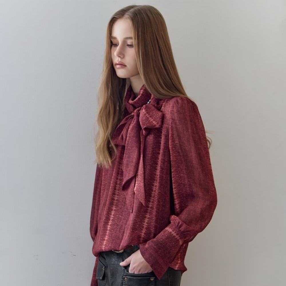 Maxza High Neck Tie Chiffon Blouse Tie Dye Pattern Zf03qb001nh wines/FREE