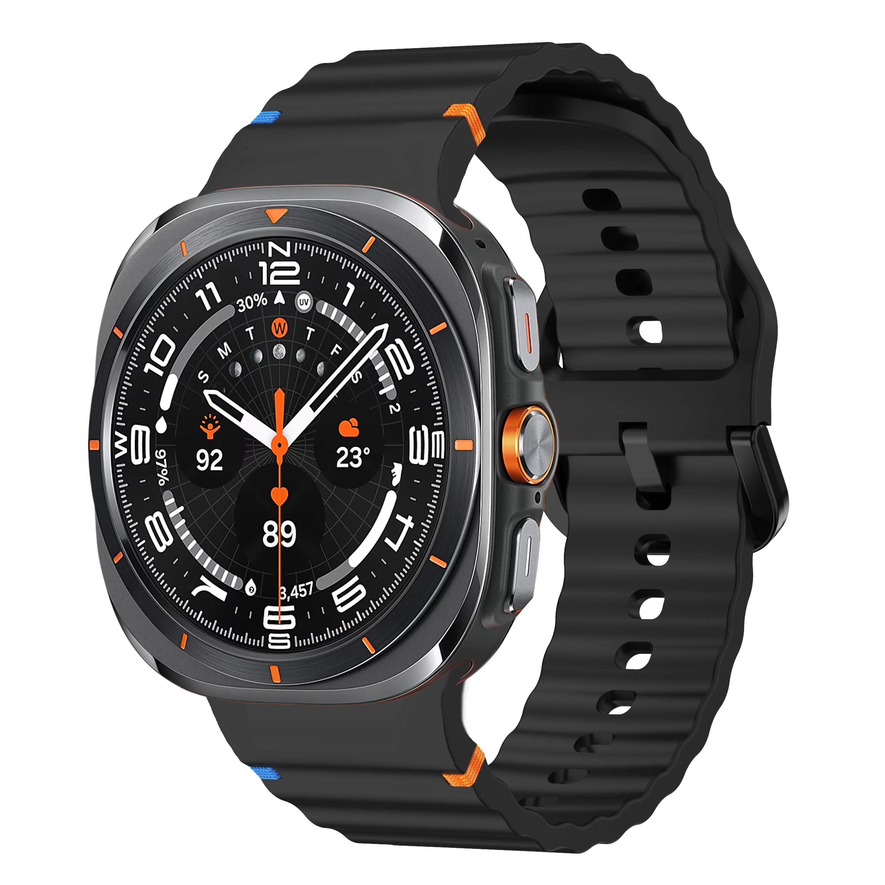 

Оригинальный силиконовый ремешок для Samsung Galaxy Watch Ultra Ремешок 7/6/6 Classic/5 Pro/4 47мм Браслет 44мм/40мм/43мм/46мм Спортивный ремешок Galaxy Ultra 47mm чёрный