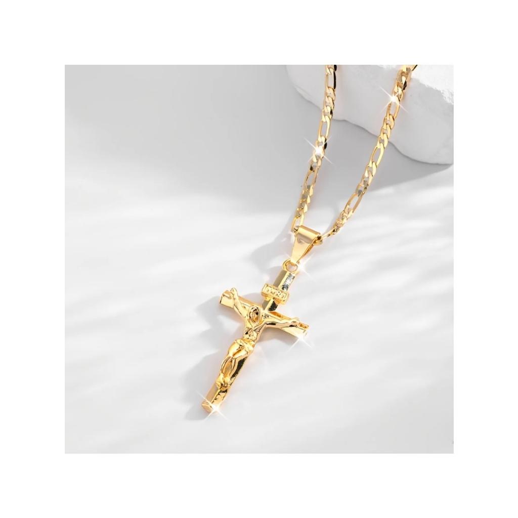 14K Gold Plated Jesus Cross Pendant Necklace, Elegant Smooth Religious Jewelry for Prayer & Holiday Gifting