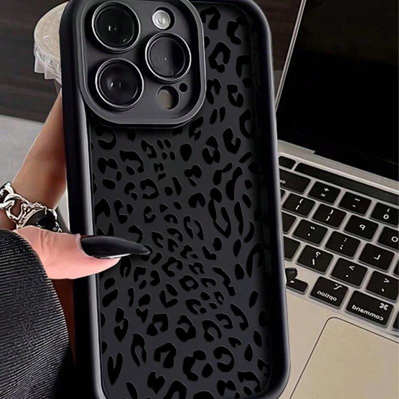 Black Leopard Print Phone Case For iPhone 16 15 14 13 12 11 Pro Max XS Max 7 8 Plus XS X SE 2020 13promax Soft Shockproof Bumper Phone Back Case Cover