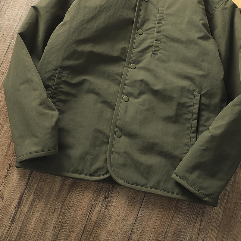 Men's Retro Winter Thickened Collarless Jacket - Casual Loose Cotton Padded Coat for Autumn/Winter Warmth