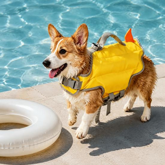 Oxford Cloth Dog Swimwear Life Jacket, High Buoyancy Pet Swim Vest with Chin Rest And Rescue Summer Water Activity Apparel Handle, Adjustable