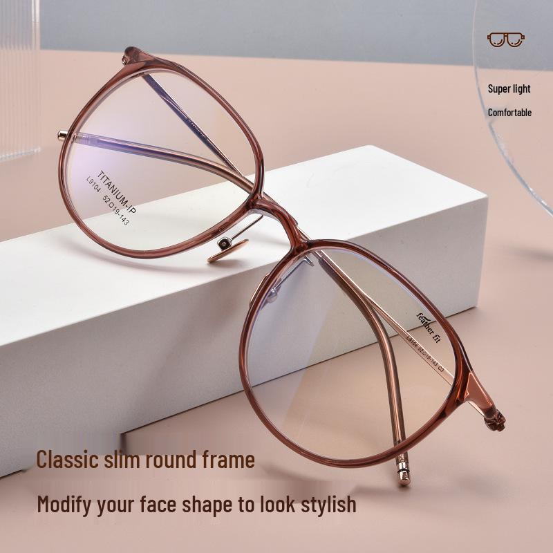Women's Korean-Style Ultralight Full Rim Pure Titanium Eyeglass Frames for Small Face, Model 9104 - Extra Wide Myopia Glasses