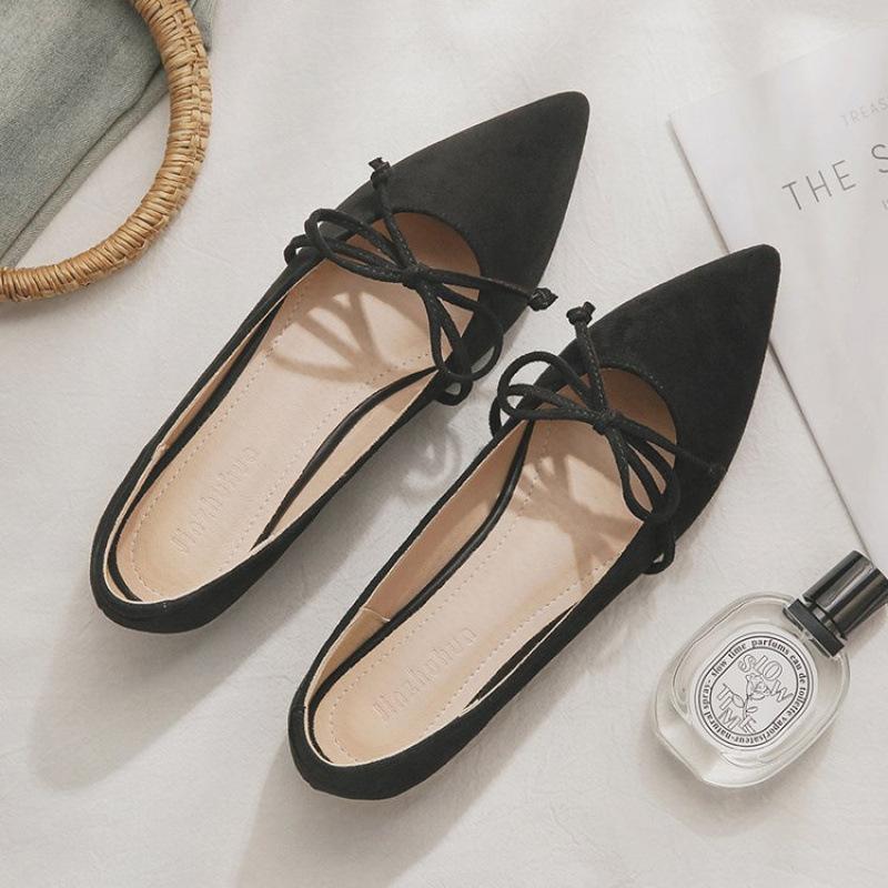

Soft leather version~ Evening shoes fairy style shoes with skirts bridesmaid French pointed head shallow mouth flat sole shoes female summer 40 чёрный