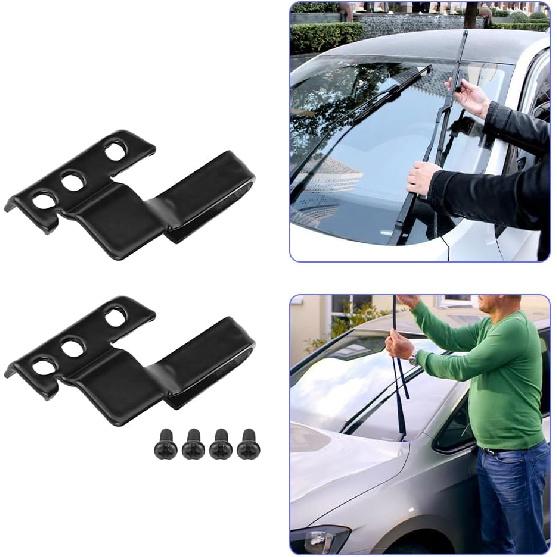 Wiper Blade Adapter, 3392390298 2 Pcs Metal Car Automotive Front Windshield Wiper Arm Adapter Mounting Kit Universal Black with Mounting Screws