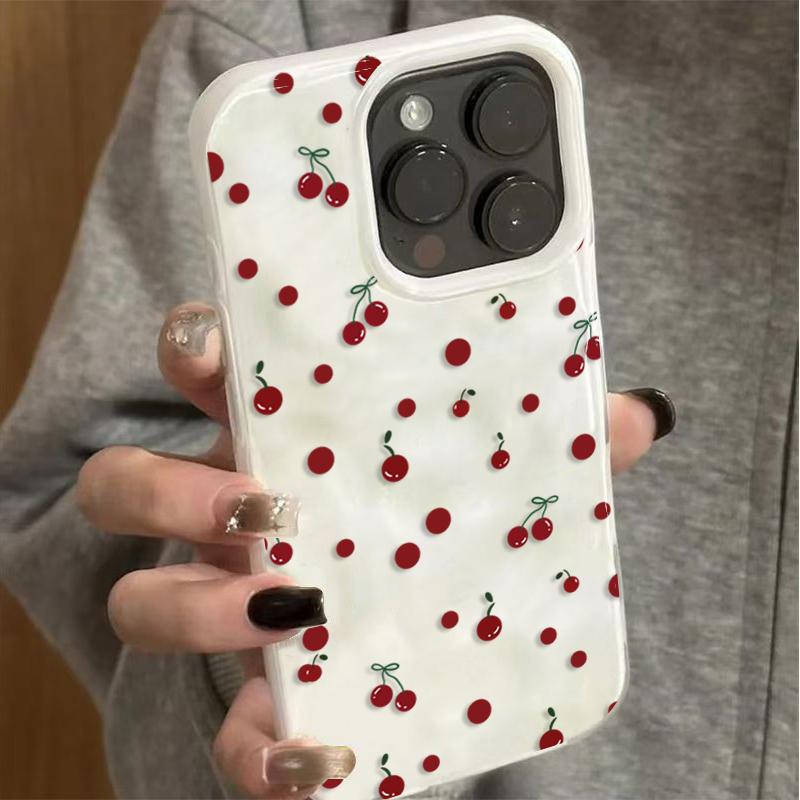Phone Case For IPhone 16 17 Air 15 14 13 Plus 12 11 Pro Max Cartoon Cherry Floral Soft Protective Cover Fashion Ins Cute Funda