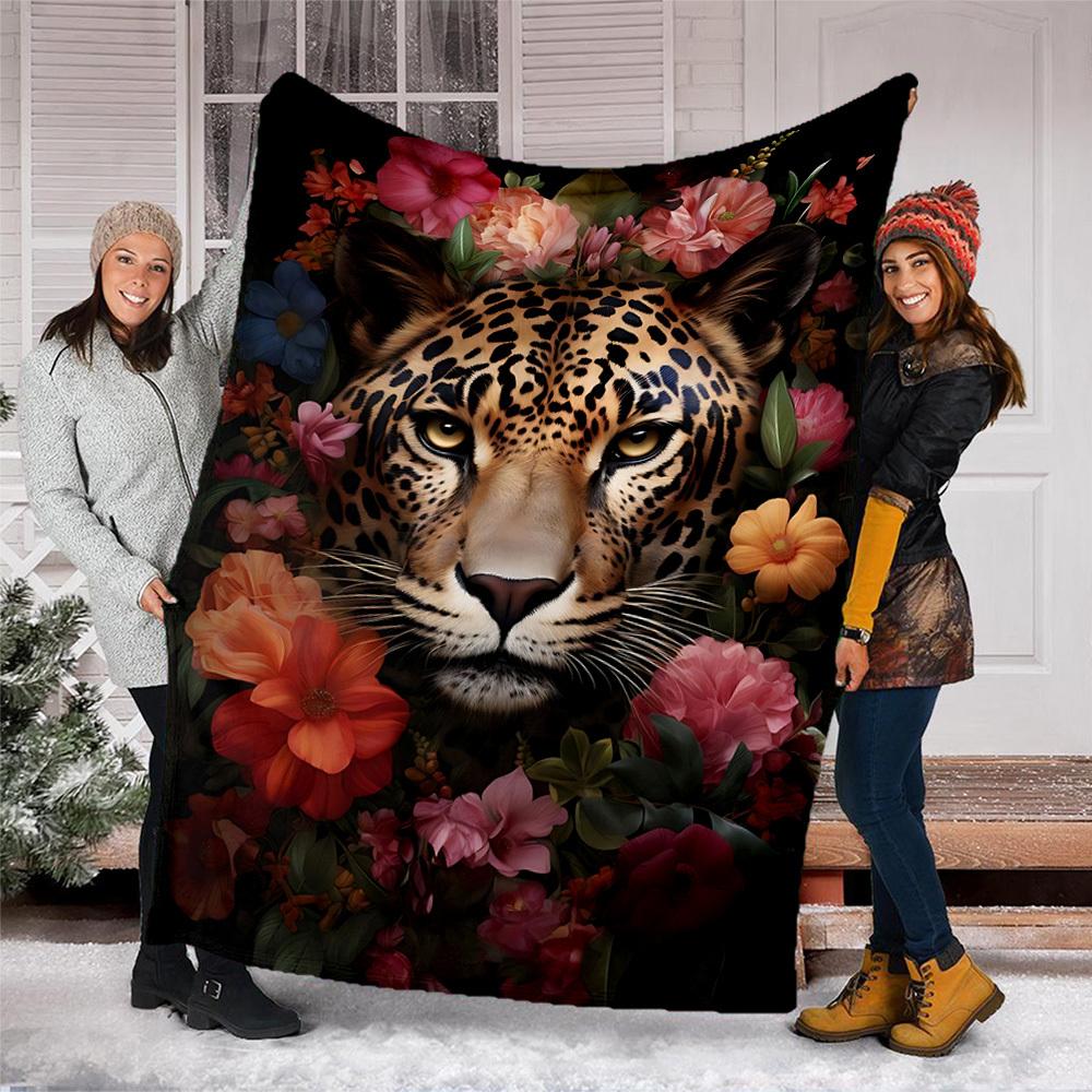 1pc Leopard Floral Print Outdoor Blanket, Soft And Comfortable Blanket, Casual Warm Outdoor Blanket, Camping Travel Blanket yy251201110