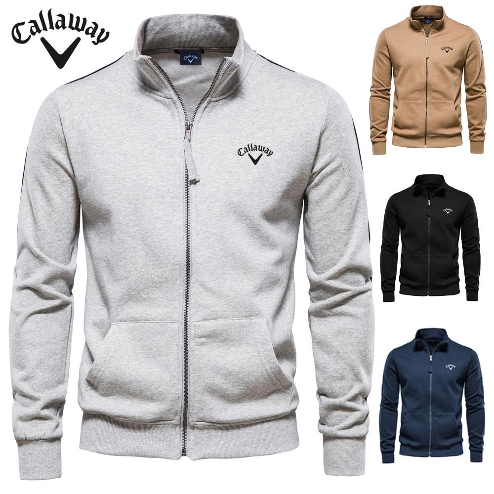 Callaway Vyšívané podzimní zima nové pánské stojací límec mikina s dlouhým rukávem sportovní kontrastní barva ležérní bunda cardigan