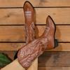 Shoes for Women 2024 High Quality Mid-Calf Women's Boots Outdoor Modern Boots Women Embroidery Slip-on Square Heel Ladies Shoes