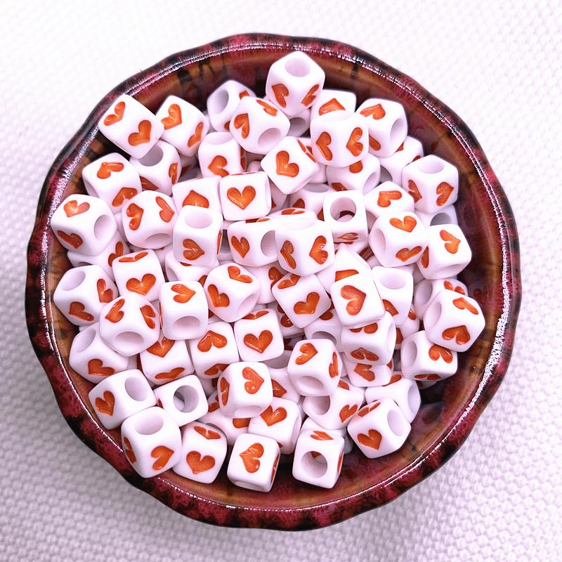 New 100pcs 6X6mm 7x4mm Spaced Acrylic Round Beads Love Heart Shape Beads for Jewelry Making DIY Charms Handmade Bracelet
