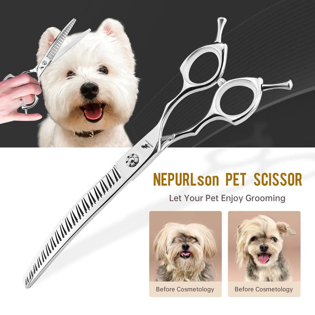 7.5-Inch Curved Tooth Scissors for Fish Bones & Pet Grooming, Professional Thinning Shears for Small & Large Fish.