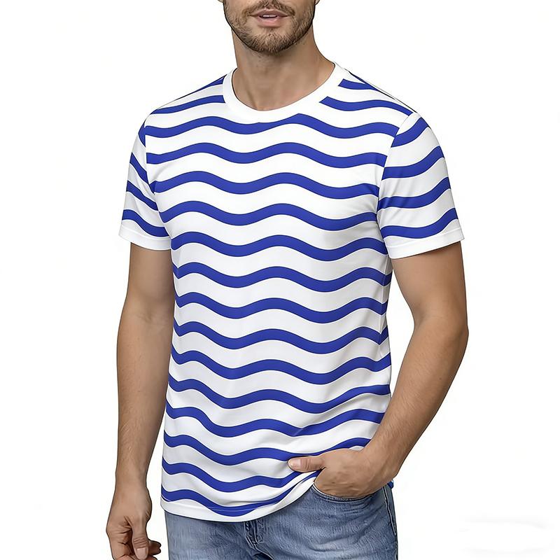 Мужская летняя модная повседневная свободная футболка с коротким рукавом, круглая горловина, с принтом большого черного узора, 100% полиэстер S