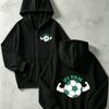 Felpa con zip per bambini, stampa artistica con cartone animato, muscoli, numero uno tifoso di calcio, manica lunga, felpa con cappuccio larga