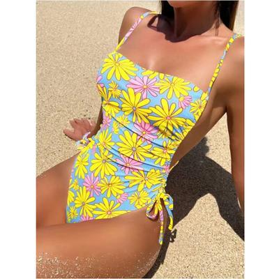 Traje de baño de una pieza con cordones florales Espalda descubierta Sexy Traje de baño para mujer Bañador Femenino Natación Ropa de playa de verano Body