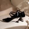 Wedge heel sheepskin single shoes women's pointed head temperament one-word buckle belt Mary Jane shoes high heels spring and autumn