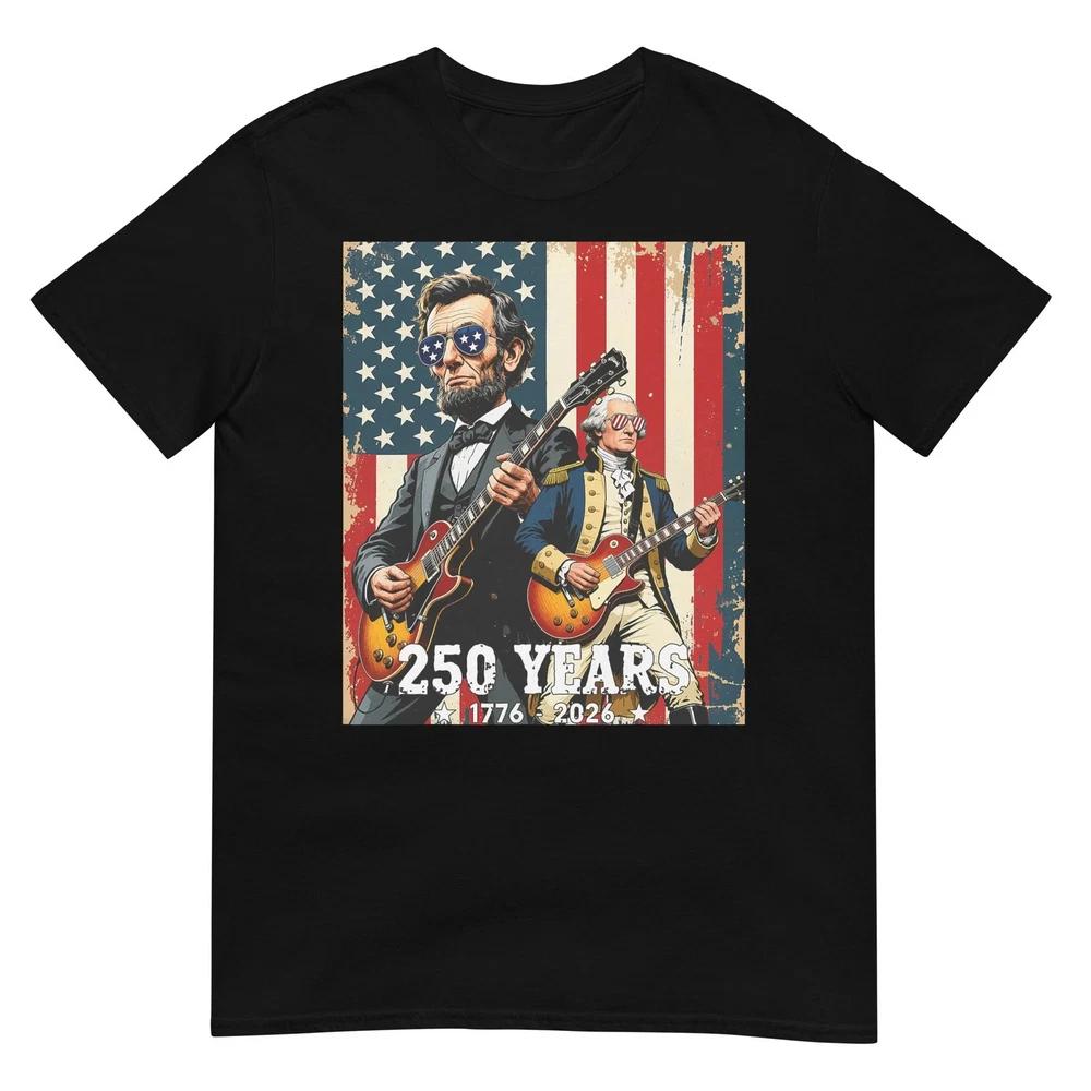 George Washington Abraham Lincoln Playing Guitar 4th Of July TShirt S