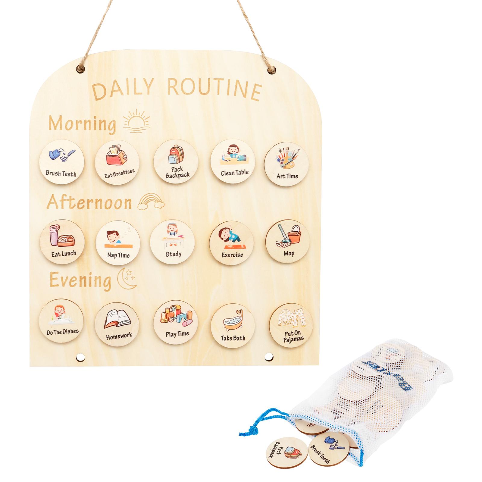 

Kids Wooden Visual Schedule for Time Management Morning Noon and Evening Hanging Daily Routine Chart for Home and Classroom