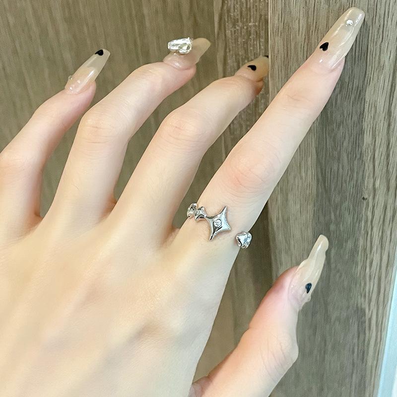 Moonstone Stars Full Of Diamonds Open Ring Niche Design Cold Wind Personality Light Luxury High-End Jewelry Women Adjustable opening