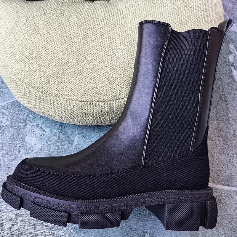 Dámské Béžová Černá Střední kozačky Jaro Podzim Přírodní kůže Hovězí kůže Šití Chelsea Boots Boty