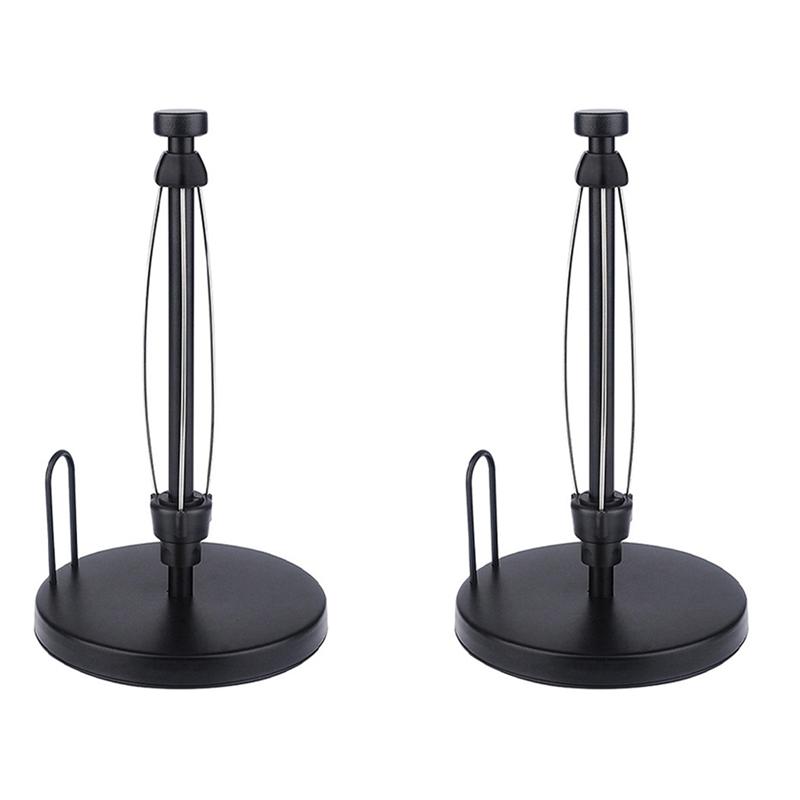 A89X 2X Paper Towel Holder Countertop, Paper Towel Stand With Ratchet System For Kitchen Bathroom Black