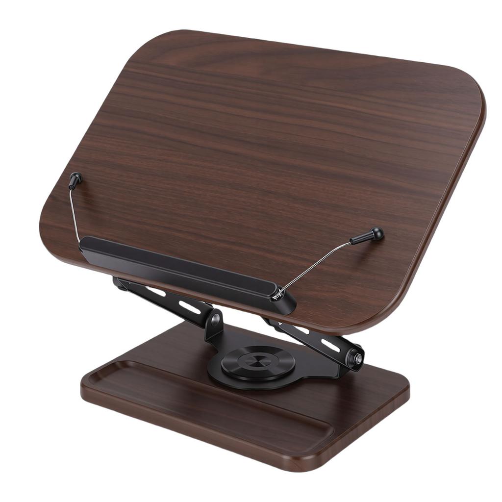 Multifunctional Book Stand Foldable Reading Display Holder with 360 Degree Rotating Base Pen Slot Elastic Page Clips