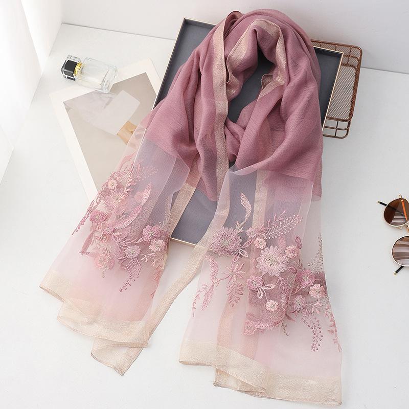 

Silk wool scarf women hijab pashmina shawls wrap Luxury Bandana Blanket Floral Pashmina Embroidery Scarves Foulard Fashion brand 70x200cm