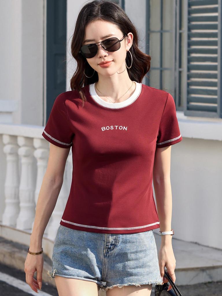 2026 Spring Women's Short Sleeve Printed Round Neck T-shirt