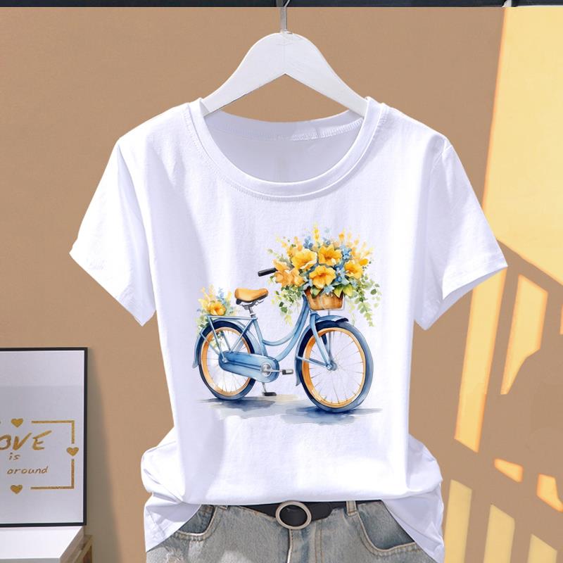 (Asian Size) lovely plant trend Graphic Female Top Women's Clothing T O-neck Tee Fashion Print Casual Short Sleeve T-shirts