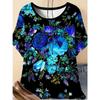 Fashion Women's Crew Neck T-Shirt Crew Neck Short Sleeve 3D Flower Color Printing
