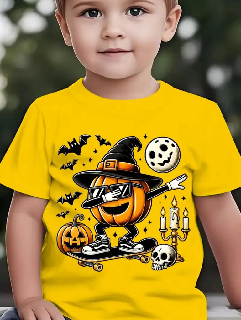 Happy Halloween Fashion Kids' T-Shirt Summer Casual Tops Spooky Short-Sleeved Halloween Pumpkins Print T-Shirts Halloween Gifts