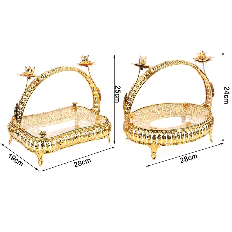 Creative Vintage Gold Round Square Fruit Plate Multi-Function Metal Snack Storage Plate Afternoon Tea Candy Dessert Stand