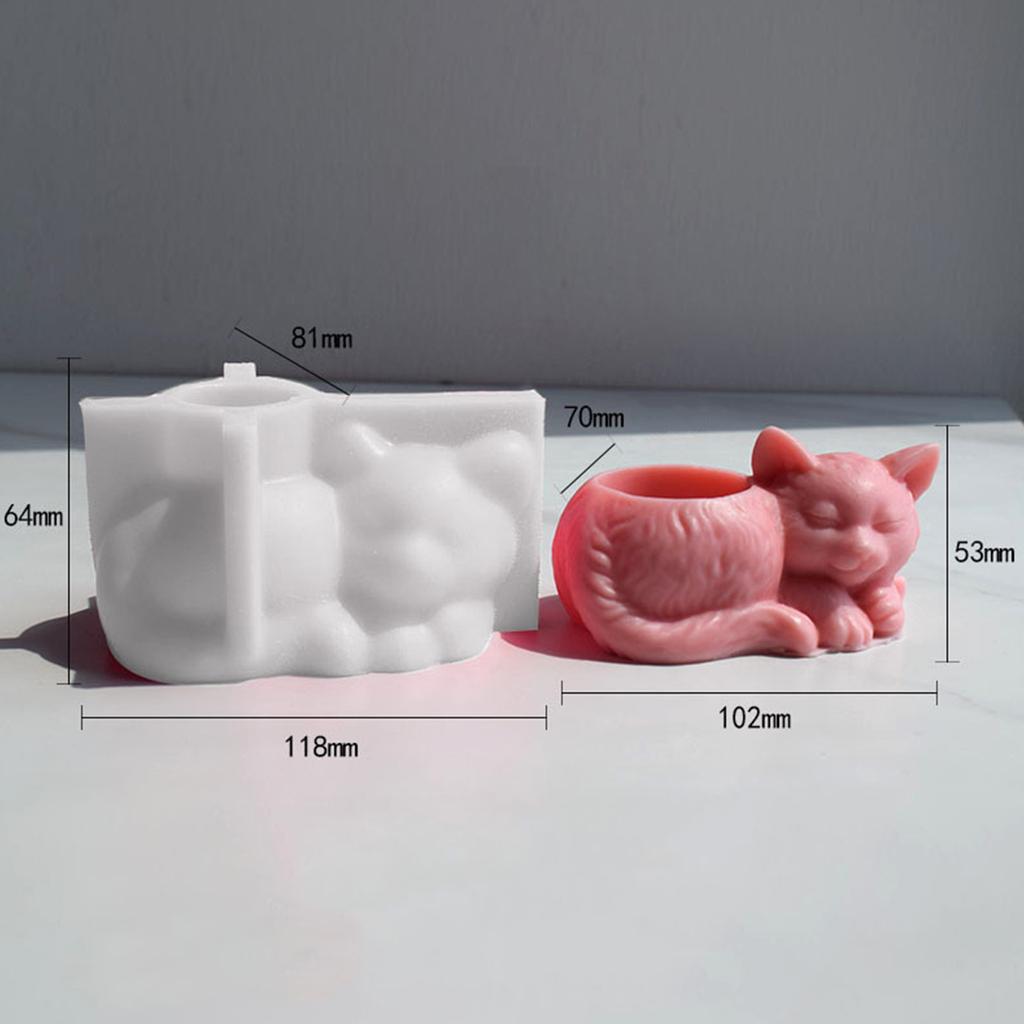 Lovely Cat Candlestick Silicone Mold DIY Sleeping Cat Flower Pot Mould Handmade Succulent Planter Mold Home Decorations