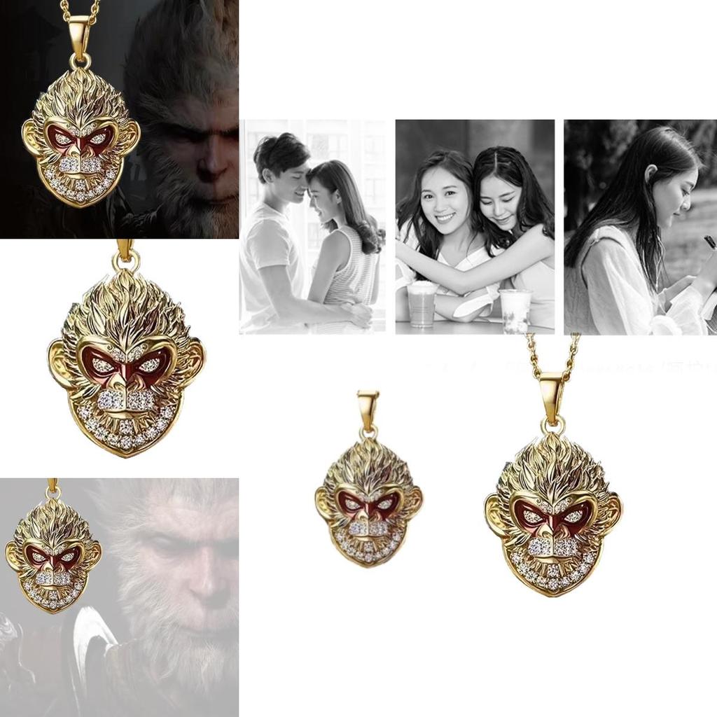 Unique Black Myth Wukong Cartoon Pendant Necklace Eye-catching Red Eye Design For Unisex Fashion