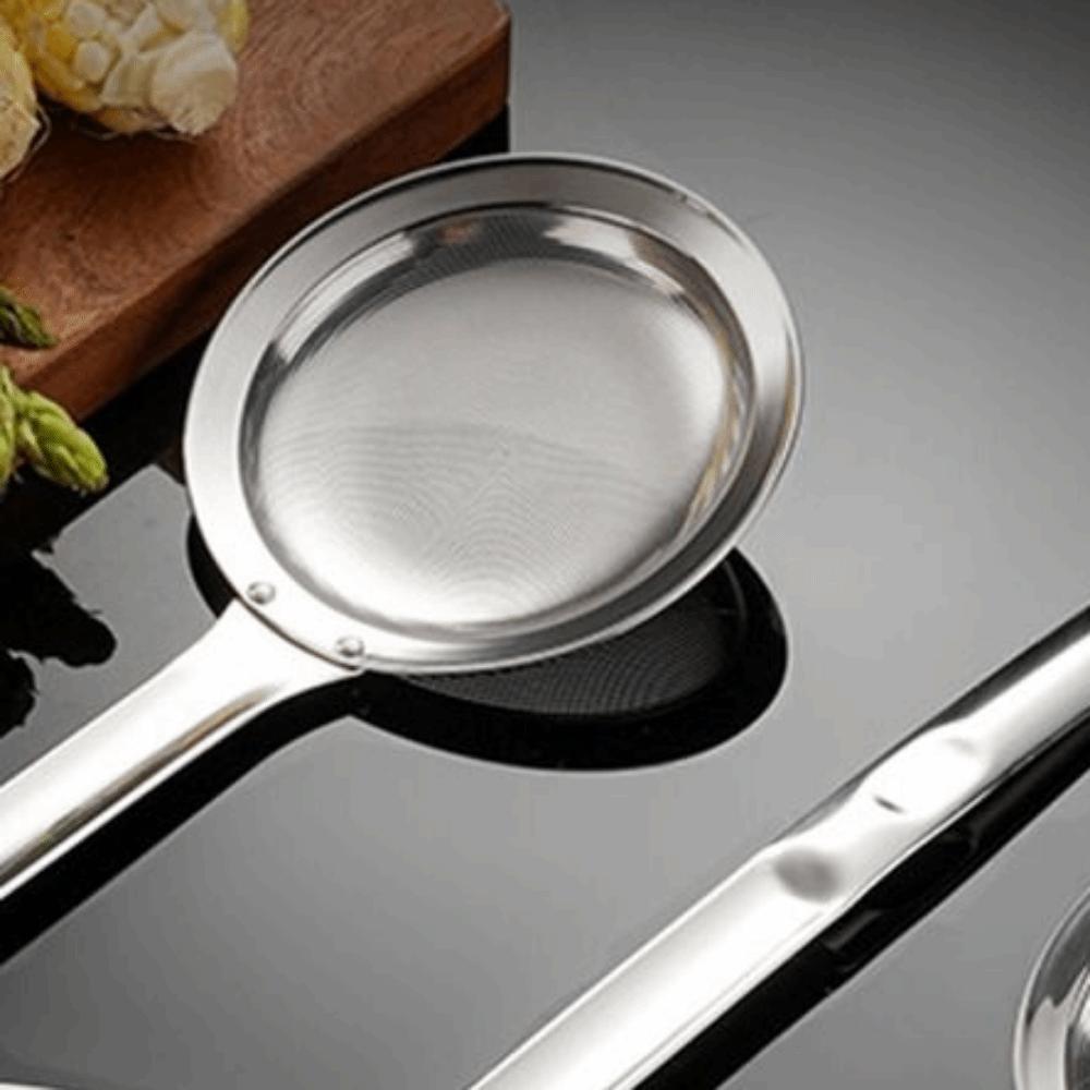 Long Handle Stainless Steel Oil Skimmer Reusable Oil Filtering Spoon  Kitchen Tools