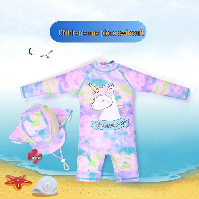 

Girls Unicorn Iridescent One-Piece Swimsuit Set with Sun Protection & Swim Cap - Quick-Drying, Breathable for Surfing and Swimming 90 (Height: 80cm, Weight: up to 12kg)