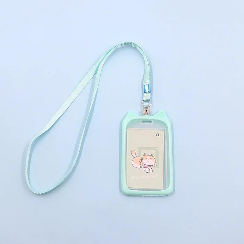 Cute Cartoon Cat Card Credential Holder With Retractable Reel Lanyard Badge Holder Convenience Student Bus ID Card Holder