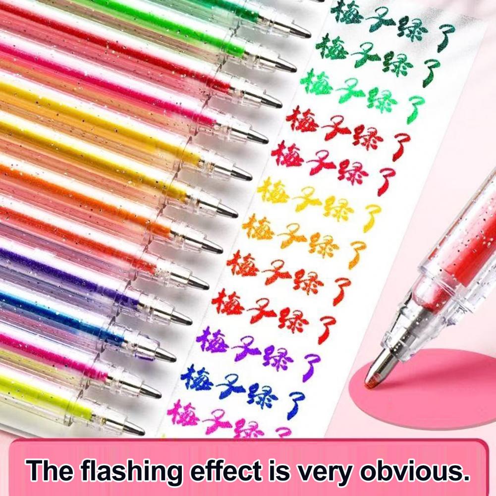 Pen Glitter Body Highlighter Multicolored Highlighter Pen Set with Transparent Body Smooth Metal Tip Glitter Gel for Coloring