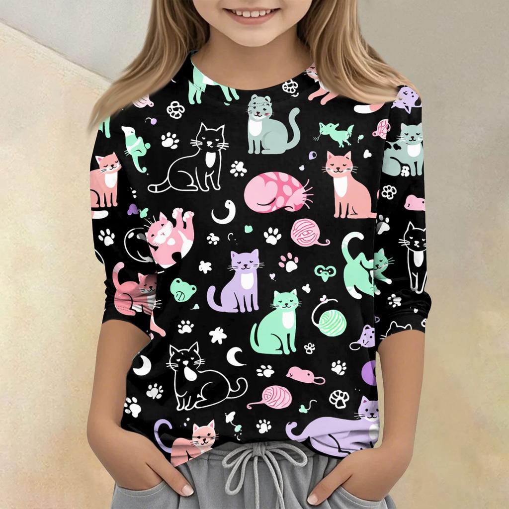 Children's Printed Round Neck Seven Quarter Sleeve Casual T-shirt