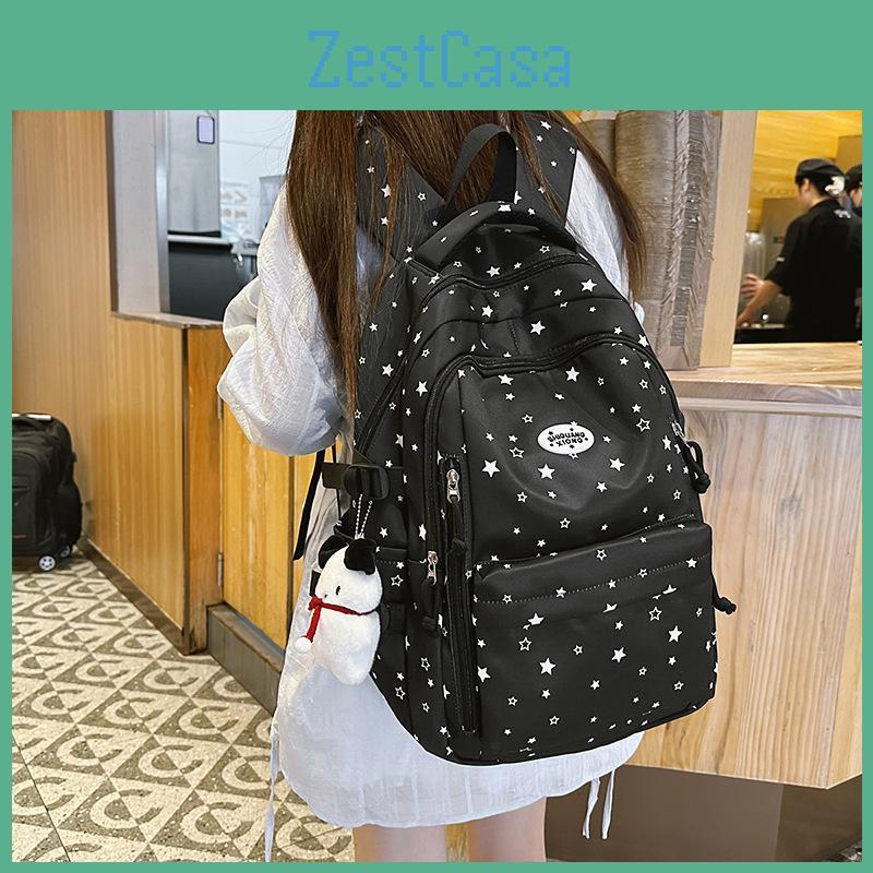 Pattern Simple Star Student Backpack With Plush Pendant For Daily Casual