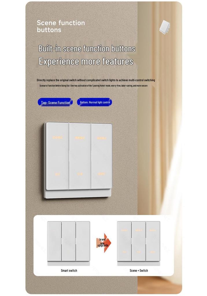 Smart Remote Home Switch Control Panel: Mijia App, Zero Fire Version