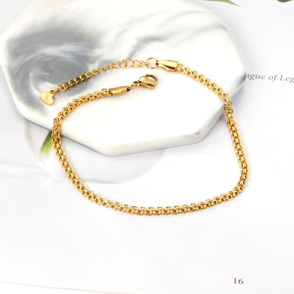 Stainless Steel Anklet Girls Light Luxury Minimalist Versatile Flat Snake Chain Double Chain Vacuum Plated Anklet Jewelry