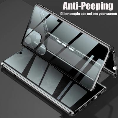 360 Full Protection Anti-peeping Metal Magnetic Case For Samsung Galaxy S25 S24 S23 S22 Ultra Plus Double Sided Tempered Glass Cover