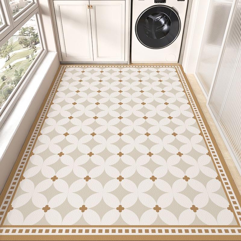 PVC Balcony Mat Geometric Print Kitchen Floor Mats Waterproof Non-slip Rug Leather Soft Wear-resistant Carpet Home Decor