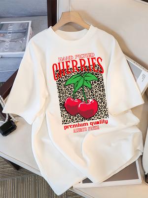Hand Picked Cherries Always Fresh Printing T-Shirt Women Cotton Crewneck T Shirts Summer Loose Clothes Multicolor Short Sleeve