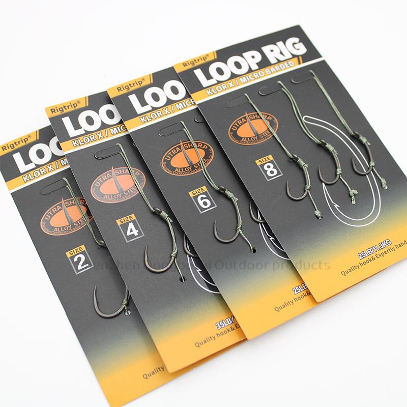 3pcs/pack Carp Fishing Line Loop Rig 35LB/15.9kg KLOR HOOK Size 2 4 6 8 Ready-Tied Soft Hook Link Sections Combi Rig Hair Rigs Carp Fishing Tackle