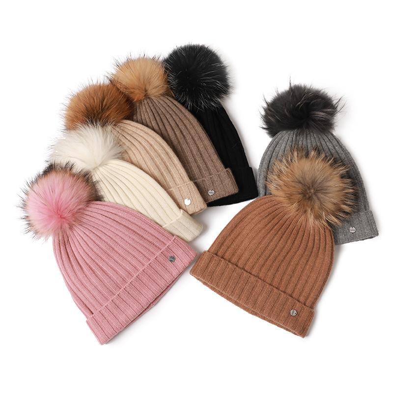 100% Cashmere Custom Women Winter Hat Luxury Cute Knit Beanie Caps With Custom logo